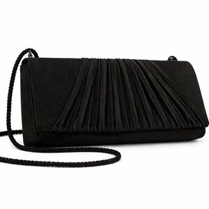 Black Pleated Evening Clutch Crossbody Purse Formal Chain Strap